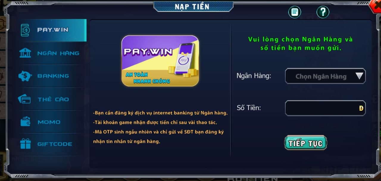 Hướng dẫn nạp tiền B52 Club
